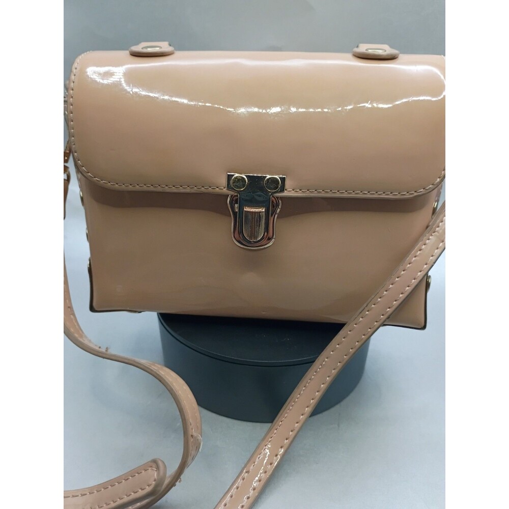 Olivia Miller nude/beige patent faux leather crossbody bag mini